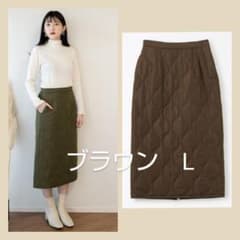 新品☆しまむら×プチあやコラボ☆キルティングナロースカート♪ブラウンLのサムネイル