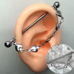 インダストリアル ピアス シルバー チェーン ハート 連結 ストレートバーベル