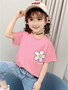 キッズお花Tシャツ☆サイズ160【濃ピンク】のサムネイル
