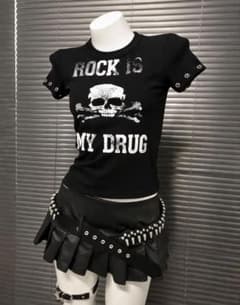 M】Y2K 平成ギャル 00'S スカル ピチTシャツ ブラックグランジ - メルカリ