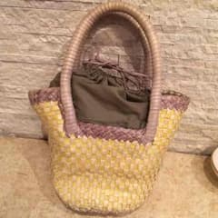 ☆USED・美品☆PAOLO MASI レザーメッシュ  カゴバッグ イエローのサムネイル