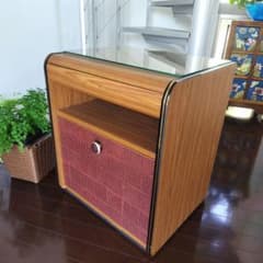 昭和レトロ レコードラック ガラス戸付き 昭和当時物 ミッドセンチュリー 昭和レトロ 当時物 幾何学模様レコードラック ミッドセンチュリー