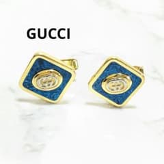 Gucci グッチ インターロッキング ブルー ストーン カフス ゴールド