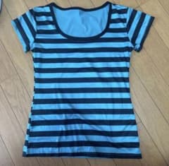 ボーダー柄 半袖Tシャツ ライトブルー×ブラックのサムネイル