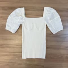 MAISON SPECIAL ホワイトリブ編みパフスリーブトップスのサムネイル