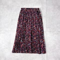 【マウスバレー】美品 花柄 プリーツ ロングスカート ウエスト総ゴム 裏地あり