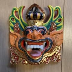 バリ島 木彫り仮面 魔除け 彫刻 民芸品 アジアン雑貨 ハンドメイド 木彫り マスク バロン お面 赤 アジアン雑貨 インテリア バリ風 置物