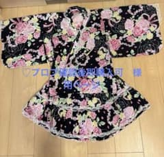 浴衣ドレス　薔薇柄　地雷系　平成姫ギャル　160cm和ロリY2K兵児帯セット売り 浴衣ドレス♡姫ギャル レース付き 薔薇 地雷 y2k 平成 150cm ロリータ