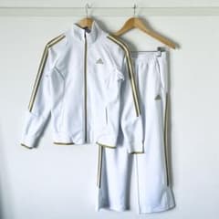 【良品】アディダス ジャージ セットアップ 白 金 レディースS UV 速乾