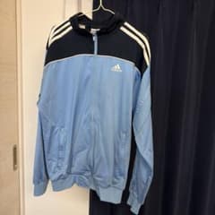 【90s】adidas ジップアップジャケット 水色 黒のサムネイル