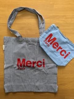 現地調達 新品】Merci ストライプトートバッグとポーチセット - メルカリ