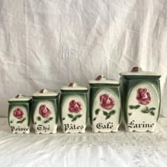 レア♡フランスアンティークJAPY キャニスター5個セット 薔薇パンジー ♪フランスアンティーク バルボティーヌ 薔薇のキャニスター 5個セット