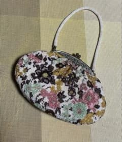 総ビーズ刺繍 がま口ハンドバッグ 花柄 パーティーバッグ 和装 浴衣
