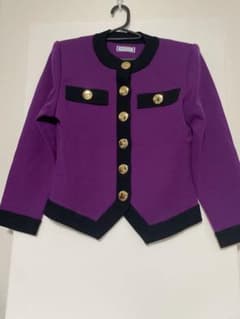 Vintage Yves Saint Laurent jacket, purple with black and gold buttons.