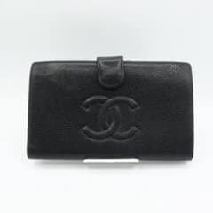 美品 シャネル キャビアスキン ガマ口 長財布 ブラック - メルカリ