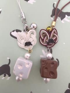 水引 猫 ハンドメイド 猫とチーズ ストラップ ③のサムネイル