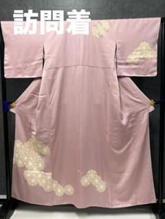 着物 正絹 訪問着 石竹色 七宝 刺繍 金彩 しつけ - メルカリ