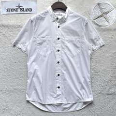 【18SS 美品】ストーンアイランド 半袖シャツ ロゴ刺繍 腕章 ホワイト M 18SS 美品】ストーンアイランド 半袖シャツ ロゴ刺繍 腕章 ホワイト M