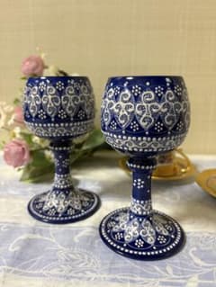 トルコ アヴァノス陶器 ワイングラス ペア カッパドキア伝統模様