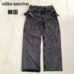 ulika sanctus Y2K フリル ブラック ワイド デニムパンツ 韓国