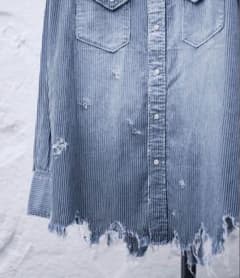Wrangler ×relume/ラングラー 別注ダメージ ヒッコリーシャツ Mのサムネイル