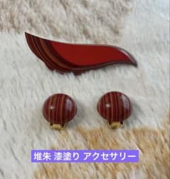 【美品】堆朱 漆塗り アクセサリー セット イヤリング ブローチ ヴィンテージのサムネイル
