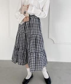 【再値下げ】Loueme ギンガムチェックティアードロングスカートのサムネイル