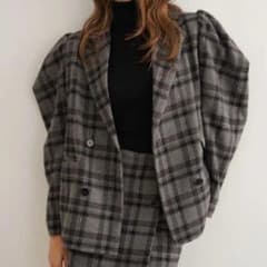 Acka. check double breasted jacket グレー