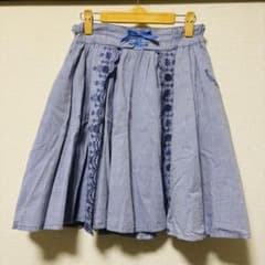 【メゾピアノ】刺繍入り160センチスカート ウエストゴムで調整可能　ブルー系のサムネイル