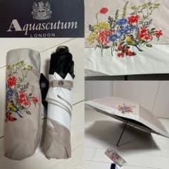 未使用アクアスキュータム日傘 東レ サマーシールド花刺繍ベージュ