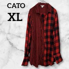 レア✨CATO XL 赤黒チェック 長袖シャツ 大きい　ネルシャツ　ダウンシャツ