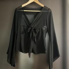 CMME CA ISM シースルーリボン付きブラウス 黒のサムネイル