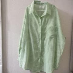 美品WEGO チェック柄シフォン長袖シャツ ライトグリーンのサムネイル