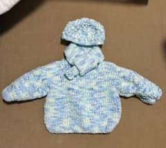 ハンドメイド　セーター　帽子　マフラー　セット　ブルー　エルサ風のサムネイル