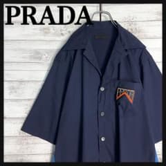 美品・XLサイズ相当】プラダ ラバーロゴ オープンカラー半袖シャツ