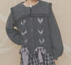 20%off新品 セーラーレースアップ ニットカーディガン GRY