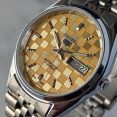 稼働品 SEIKO セイコー5 自動巻き 80s ヴィンテージ 黄文字盤 - メルカリ