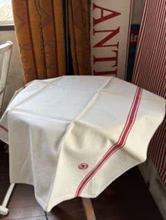 フランス　アンティーク　リネン　トーション　BC キッチン　クロス　レッド　麻