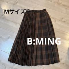 B:MING by BEAMS チェック柄 プリーツロングスカート ブラウンのサムネイル