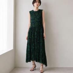 美品 GREED フラワーシアージャガード ロングワンピース M グリーン