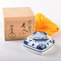 茶道具　京焼　御室窯造　染付　隅田川　香合　共箱　V　7962 茶道具 京焼 御室窯造 染付 隅田川 香合 共箱 V 7962 - メルカリ