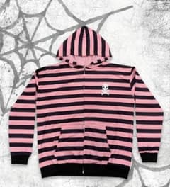 emo y2k お兄系 ピンク ストライプ ジップパーカーのサムネイル