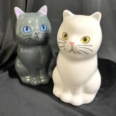 [익명 배송] 세토크래프트 / 흰 고양이 / 검은 고양이 / 펜 스탠드 / 한 번 꽂아 / 2 마리 세트 / 도자기 제