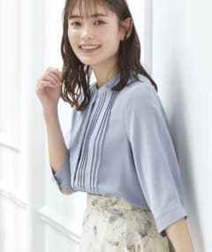 ハニーズ　6分袖ピンタックブラウス　ブルーのサムネイル