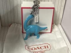 未使用タグ付きコーチCOACH ダイナソー恐竜型キーホルダー 青本物