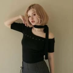 カットソー(長袖/七分) ANDMARY Nana ribbon oneshoulder tops ANDMARY】Nana ribbon oneshoulder tops