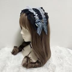 ヘッドドレス 黒 水色 薔薇 リボンのサムネイル