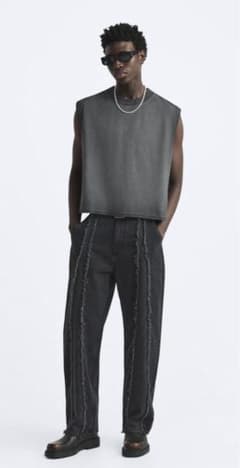 bonsanさま専用ZARA ザラ フリンジ バギー ブラック デニムパンツのサムネイル