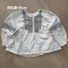 刺繍入り 長袖ブラウス ホワイト 95cmのサムネイル