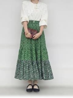 UNIQLO × PAUL & JOE 花柄ティアードスカート グリーン Sのサムネイル